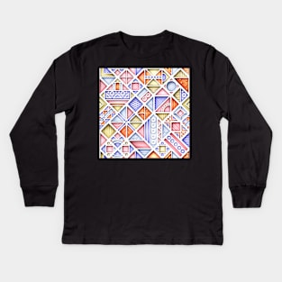 3d Colorful Geometric Pattern, Crazy Print Kids Long Sleeve T-Shirt